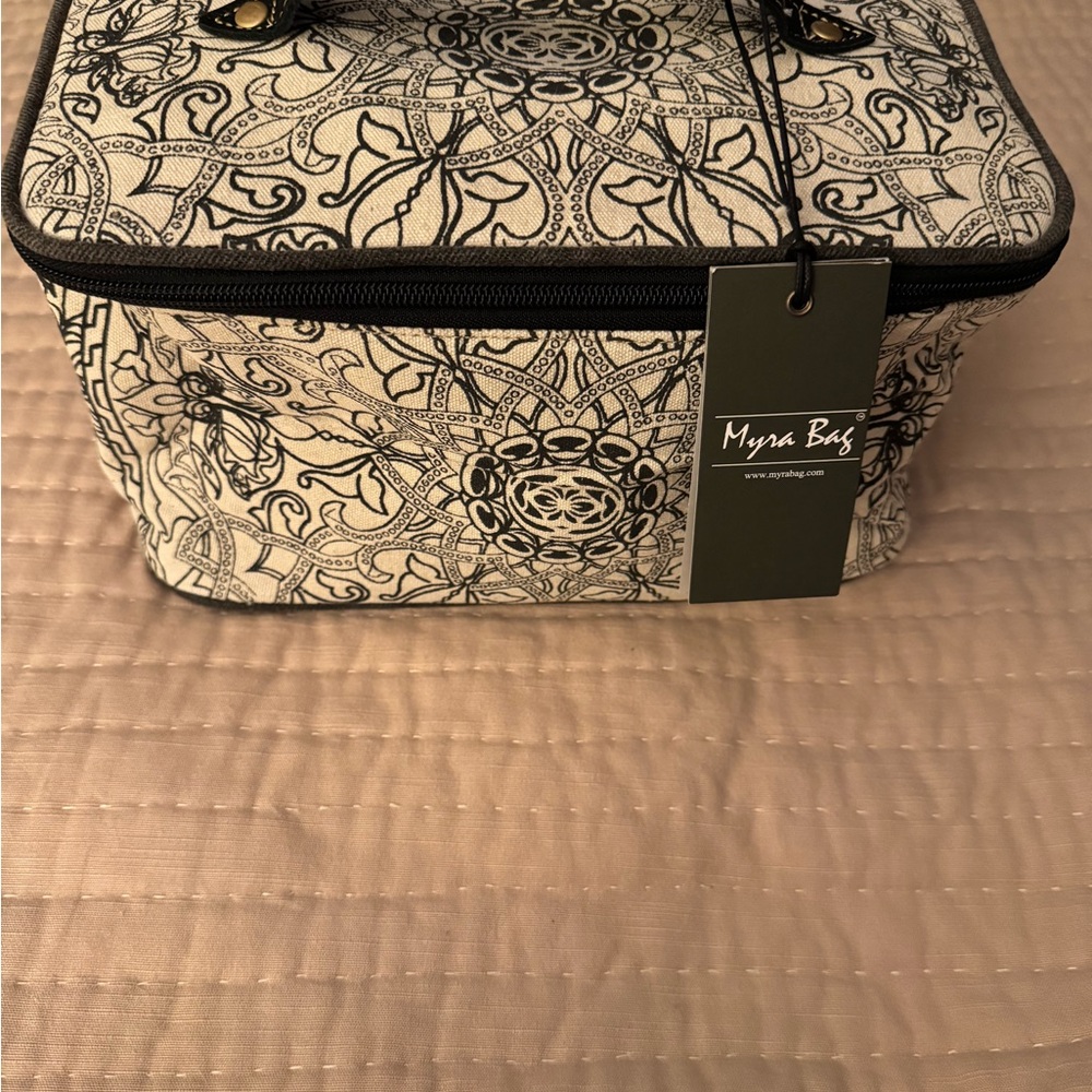 Myra Bag Intricate Black and Cream Tote